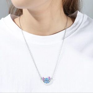 Disney Stitch Silver Multicolored Moon Necklace